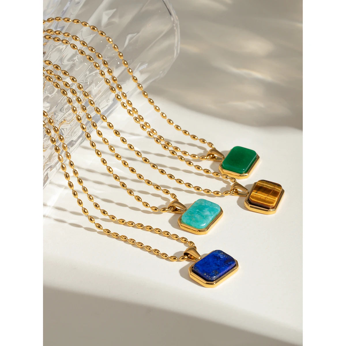 18K Gold Plated Gem Pendant Necklace