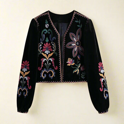 Lenora Velvet Cropped Embroidered Jacket