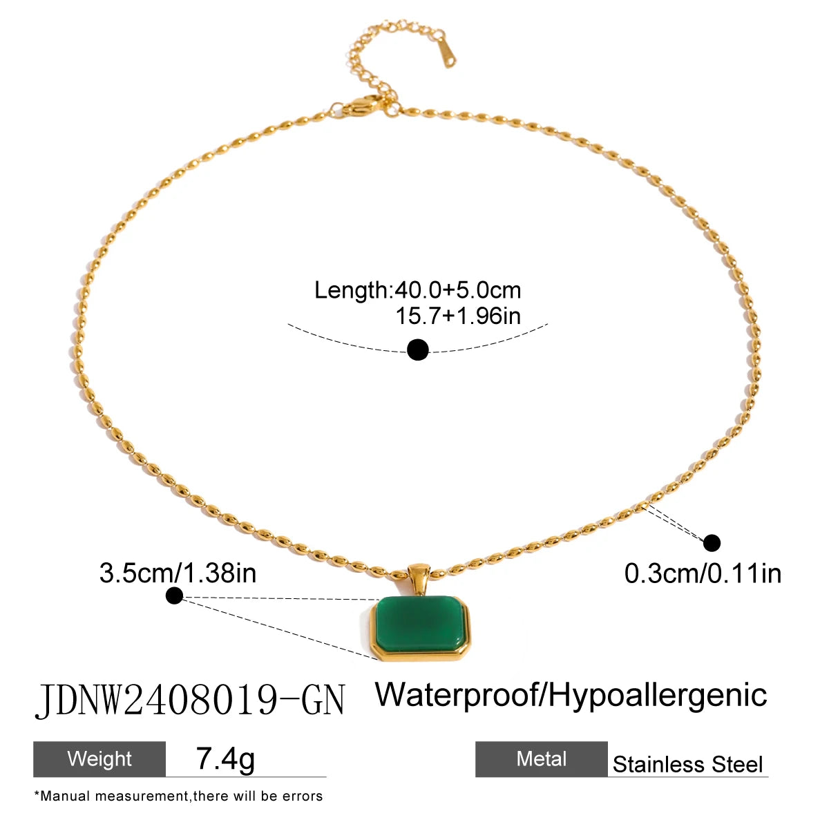 18K Gold Plated Gem Pendant Necklace