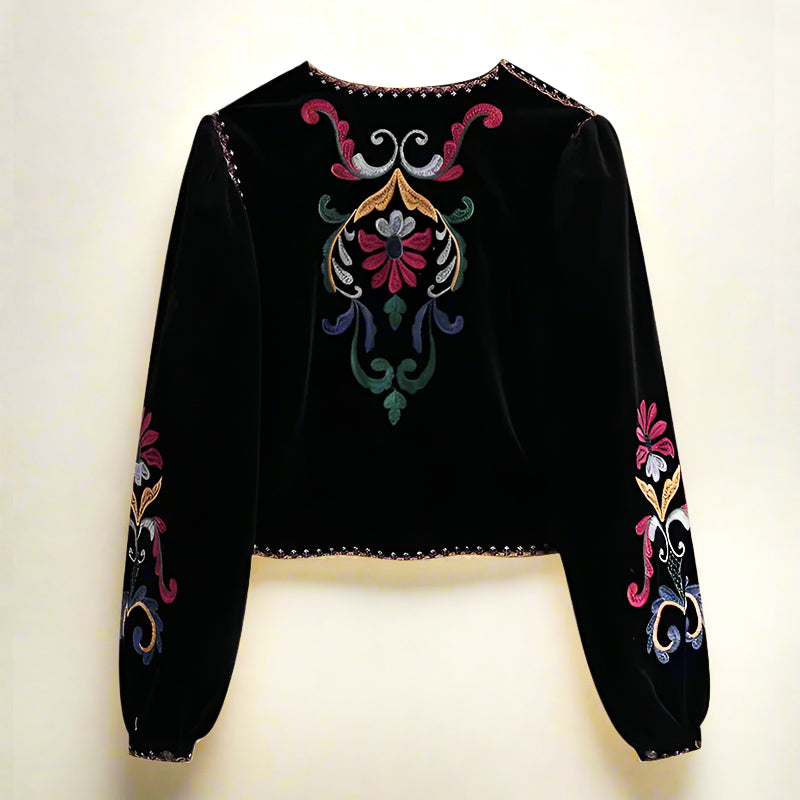 Lenora Velvet Cropped Embroidered Jacket