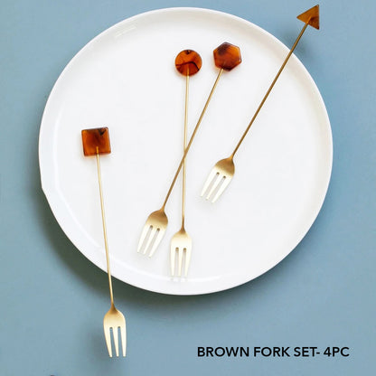 4 Piece Deco Dine Artful Gold-Plated Fork Spoon Set