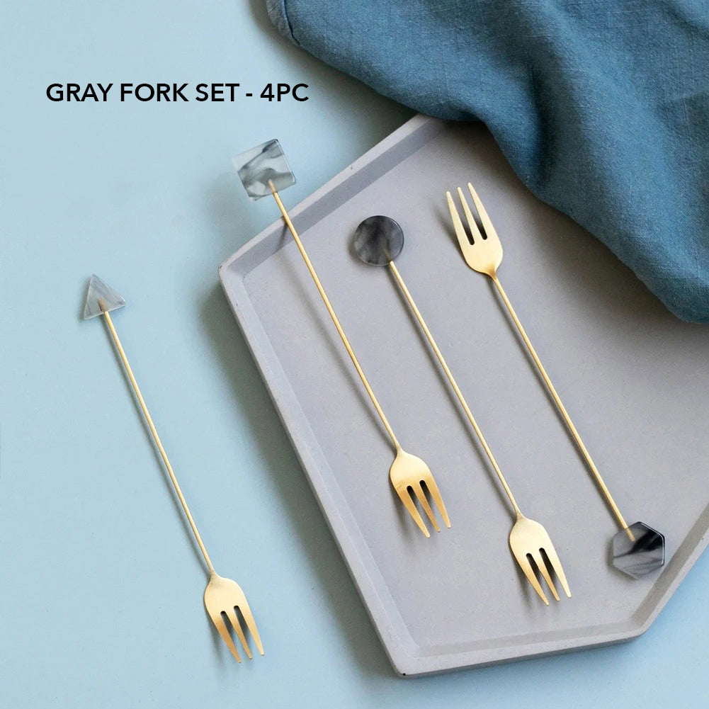 4 Piece Deco Dine Artful Gold-Plated Fork Spoon Set