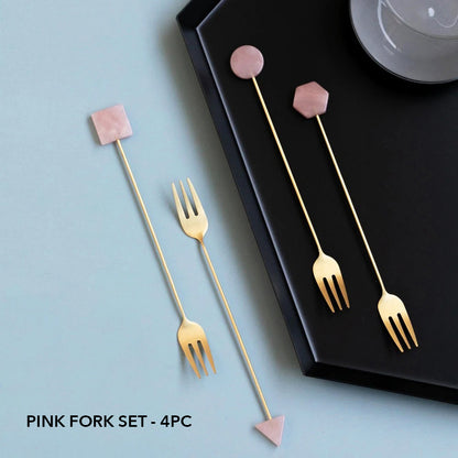 4 Piece Deco Dine Artful Gold-Plated Fork Spoon Set