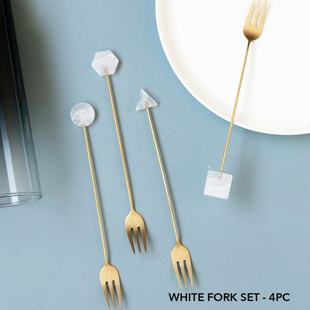 4 Piece Deco Dine Artful Gold-Plated Fork Spoon Set